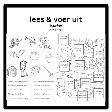 Lesmateriaal Lees & voer uit herfst (drukletters en leesletters van auteur Juf Sumeyye