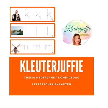Lesmateriaal Kleuterjuffie, letterschrijfkaarten thema Nederland van auteur Kleuterjuffie