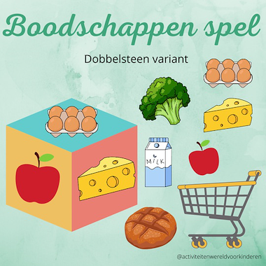 Lesmateriaal Supermarkt - boodschappen dobbelsteen spel van auteur Nanny Melissa