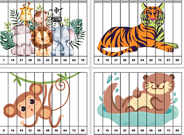 Lesmateriaal Getalrij puzzel tafels 6,7,8,9  Dieren. van auteur Juf ilona