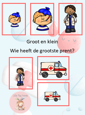 Lesmateriaal Wie heeft de grootste ziekenwagen, dokter, ziek kind? van auteur Little Play Friends