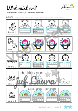 Lesmateriaal Winter - Wat mist er? - Tellen t/m 10 (**-versie) van auteur De klas van juf Laura slide 2