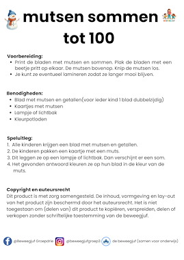 Lesmateriaal Mutsen sommen tot 100 voor het lampje van auteur de beweegjuf slide 3