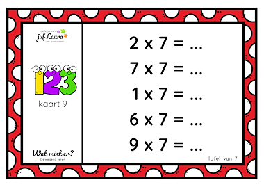 Lesmateriaal Bewegend leren - Wat mist er? - Tafel van 7 van auteur De klas van juf Laura slide 3