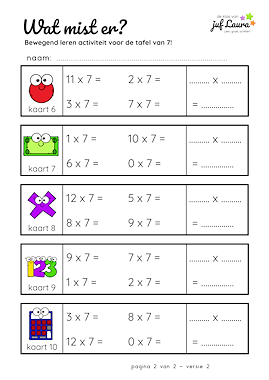 Lesmateriaal Bewegend leren - Wat mist er? - Tafel van 7 van auteur De klas van juf Laura slide 2