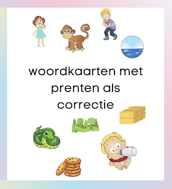 Lesmateriaal woordkaartjes met prenten als correctie van auteur Juf Katrijn