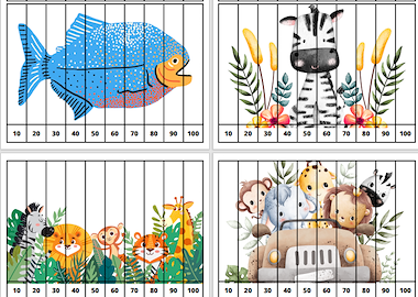 Lesmateriaal Sprongen van 10 puzzels. thema dieren van auteur Juf ilona slide 2