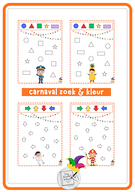 Lesmateriaal Carnaval zoek & kleur (vormen en richtingen) van auteur Van krabbel tot krul