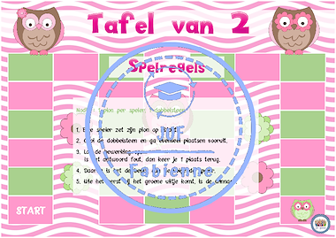 Lesmateriaal Tafel van 2 - Spelbord - Uiltjes. van auteur Juf_Fabienne slide 2
