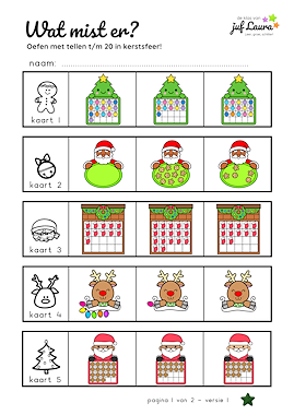 Lesmateriaal Wat mist er? - Tellen t/m 20 (*) - Kerst van auteur De klas van juf Laura slide 1