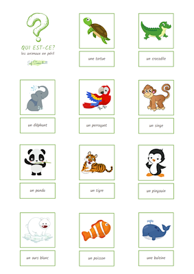 Lesmateriaal Les animaux en péril - woordkaarten en Wie is het?-spel van auteur Juf Tessa deelt slide 2