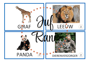 Lesmateriaal woordkaarten thema dieren/ dierentuin van auteur Juf Rani