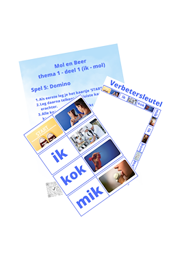 Lesmateriaal Mol en beer - thema 1 deel 1 - domino/leesrups van auteur Peggy Van Rompaey