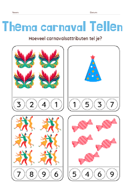 Lesmateriaal Telblaadje carnaval van 0 tot 10 van auteur Juf_Astrid slide 4