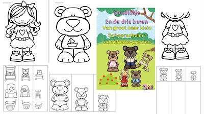 Lesmateriaal goudlokje:van klein naar groot, scheerschuim, kleurplaten van auteur Little Play Friends