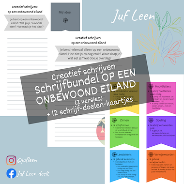 Lesmateriaal Schrijfbundel: Op een onbewoond eiland (creatief schrijven) van auteur Juf Leen