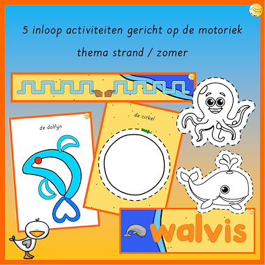 Lesmateriaal 5 inloop activiteiten motoriek, thema strand / zomer van auteur JufJoyceKuenen