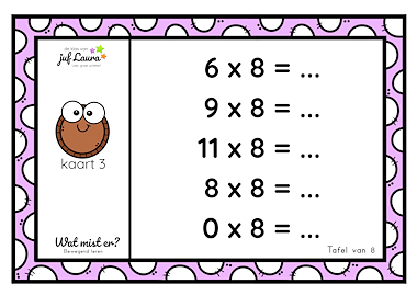 Lesmateriaal Bewegend leren - Wat mist er? - Tafel van 8 van auteur De klas van juf Laura slide 2