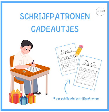 Lesmateriaal schrijfpatronen cadeautjes  van auteur Juf Steffi