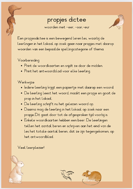 Lesmateriaal propjes dictee woorden met -eer, -oor, -eur van auteur Juf Kitty B slide 2