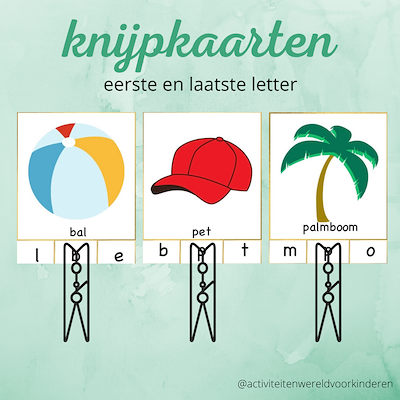 Lesmateriaal Zomer - knijpkaarten - eerste/ laatste letter  van auteur Nanny Melissa