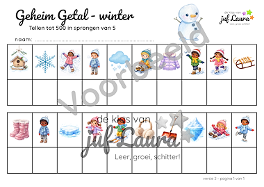Lesmateriaal Winter - Geheim Getal - Tellen tot 500 in sprongen van 5 van auteur De klas van juf Laura slide 3