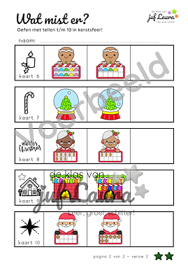 Lesmateriaal Kerst - Wat mist er? - Tellen t/m 10 (**-versie) van auteur De klas van juf Laura slide 3
