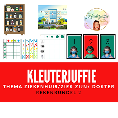 Lesmateriaal Kleuterjuffie, rekenbundel 2 thema zorg, ziek, ziekenhuis van auteur Kleuterjuffie