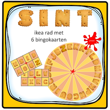 Lesmateriaal ikea rad letterkoekjes Sint met 6 bingokaarten van auteur juf Karen