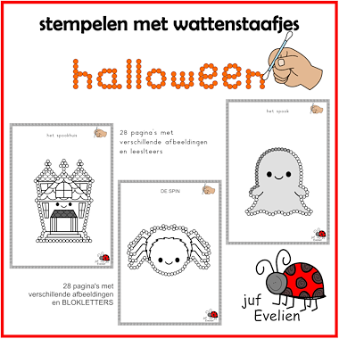 Lesmateriaal stempelen met wattenstaafjes thema: halloween van auteur juf Evelien