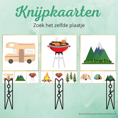 Lesmateriaal Camping - knijpkaarten zelfde plaatje  van auteur Nanny Melissa