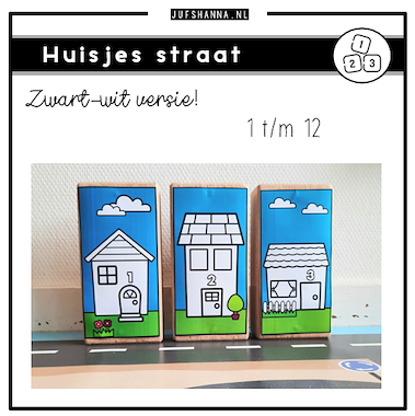Lesmateriaal Rekenen | Huisjesstraat 1 t/m 12 (zwart-wit versie) van auteur Juf Shanna
