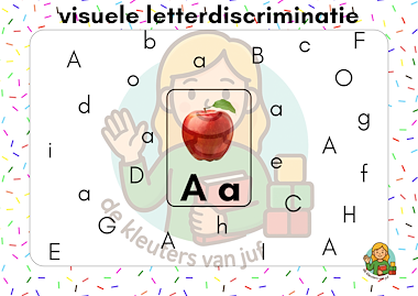 Lesmateriaal Visuele discriminatie: mix van hoofd- en kleine letters van auteur De kleuters van juf Naomi slide 1