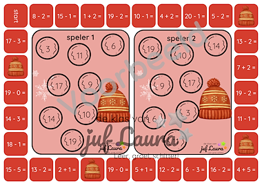 Lesmateriaal Winter - Bingospel voor 2 - Sommen t/m 20 van auteur De klas van juf Laura slide 2