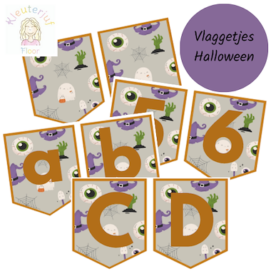 Lesmateriaal Vlaggetjes thema Halloween van auteur Kleuterjuf_floor