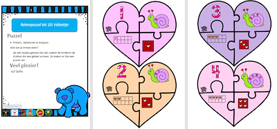 Lesmateriaal rekenpuzzel tot 10 - thema Valentijn  van auteur Juf Sofie