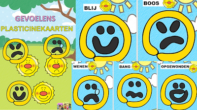 Lesmateriaal Thema Gevoelens: plasticine / kleikaarten van auteur Little Play Friends