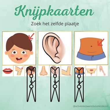 Lesmateriaal Thema mijn lichaam - knijpkaarten zoek het zelfde plaatje van auteur Nanny Melissa