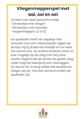 Lesmateriaal Vliegenmepperspel aai, ooi en oei  van auteur de beweegjuf