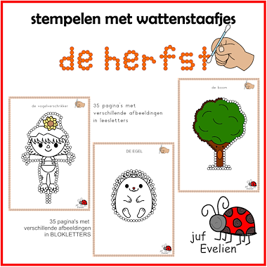 Lesmateriaal stempelen met wattenstaafjes thema: herfst van auteur juf Evelien