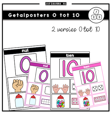 Lesmateriaal Getalposters tot 10 van auteur Juf Shanna