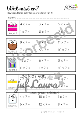 Lesmateriaal Bewegend leren - Wat mist er? - Tafel van 7 van auteur De klas van juf Laura slide 3