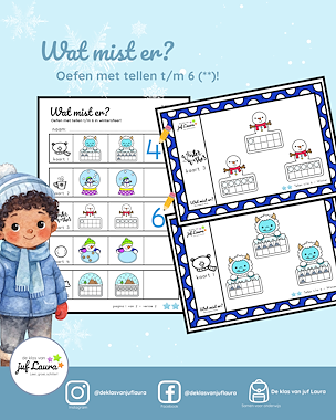 Lesmateriaal Winter - Wat mist er? - Tellen t/m 6 (**) van auteur De klas van juf Laura