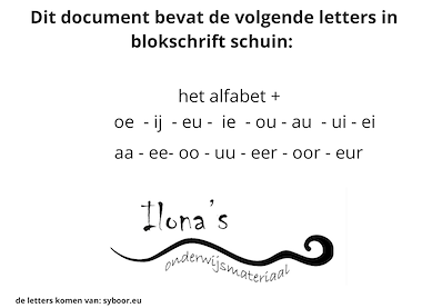 Lesmateriaal Regenboogbladen schrijven blokschrift schuin van auteur Juf ilona