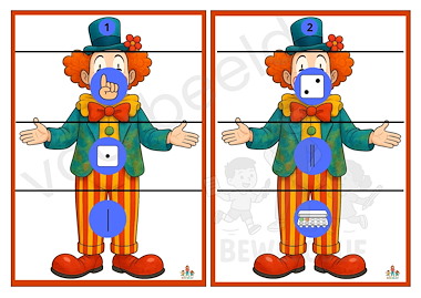 Lesmateriaal 12 puzzels met getalbeelden (clown) van auteur de beweegjuf slide 1