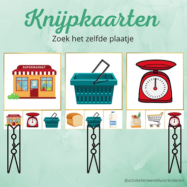 Lesmateriaal Supermarkt - knijpkaarten zelfde plaatje van auteur Nanny Melissa