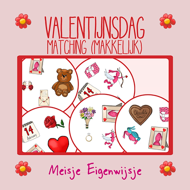 Lesmateriaal Valentijn - Matching 13 kaarten van auteur Meisje Eigenwijsje