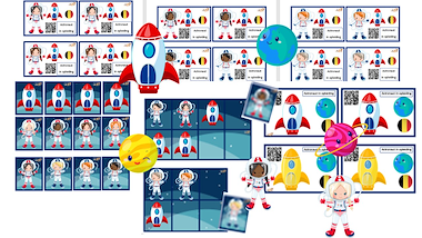 Lesmateriaal badges astronauten: zonder naam - witte achtergrond van auteur Little Play Friends slide 2