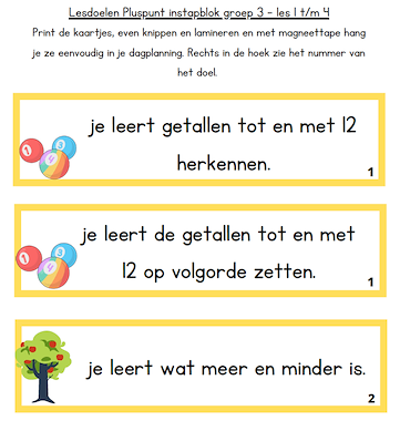 Doelenkaartjes instapblok Pluspunt gr.3