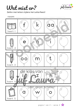 Lesmateriaal Bewegend leren - Bundel - Wat mist er? - Letterfeest van auteur De klas van juf Laura slide 3